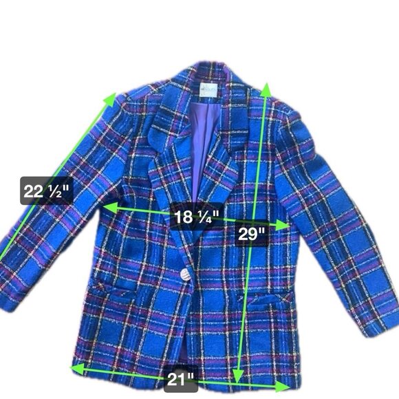 Vintage JR Bentley Blue Purple Plaide Blazer Wool Blend Size Medium one button - Picture 6 of 9